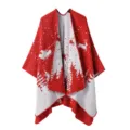 Christmas knitted cape shawl with reindeer and tree pattern for women winter warm cloak. - Ice Forest - Red