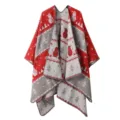 Christmas knitted cape poncho shawl winter warm open front holiday outerwear stylish coat - Snowman Striped Color-Blocking