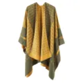 Geometrischer Print Strickumhang Winter warme Mode Quasten Poncho Schal für Damen. - Karo-Kettenmuster - Gelb