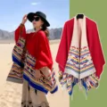 Mantella etnica double face bicolore inverno calda moda sciarpa per donne viaggio esterno - Vestaglia / 150*130cm / Rosso