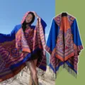Floral hooded cashmere-feel cloak fringe tassel shawl warm travel outdoor outerwear cape - Robe / 150*130cm / Floral Royal Blue