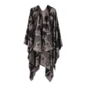 Femme vintage éléphant motif tricoté châle cape chaud hiver vêtements d'extérieur - Éléphants et tournesols - Noir et kaki