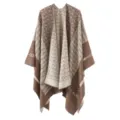 Brauner gemusterter Kaschmir-Gefühl Schal Umhang, stilvoller offener Poncho Winterwickel. - Karo-Kettenmuster - Braun