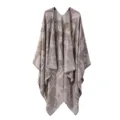 Cape poncho en tricot reversible jacquard elephant retro elegant automne hiver chaud - Éléphant et tournesol - Kaki