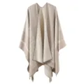 Geometrischer Strickponcho Schal, warme Damen Winter Cape Oberbekleidung mit Mustern. - Karo-Kettenmuster - Khaki