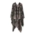 Femme Vintage Imprimé Eléphant Cape en Tricot Automne Hiver Chaud Châle Réversible Poncho Manteau - Éléphants et tournesols - Vert