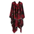 Poncho tricoté rouge et noir motif éléphant, cape d'hiver ethnique chaude et confortable. - Éléphants et tournesols - Rouge
