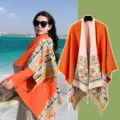 Donna stile etnico imitazione cashmere scialle spaccato bicolore mantella calda invernale - Vestaglia / 150*130cm / Arancione