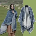 Ethnische Kapuzen Umhang mit Sternenmuster Damen warme Winter Reise Outdoor modische Schal - Oberteile / Sternenhimmel Marineblau