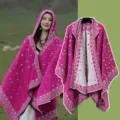 Ethischer Kapuzenstern Umhang fuer Damen Fransen warme Winter Poncho Reise Outdoor Cape - Oberteile / Sternenhimmel Dopamin Rosa