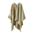 Damen Herbst Winter warme Strick-Cape stilvolle karierte Poncho-Schal Oberbekleidung Mode - Colorblock-Schachbrettmuster - Khaki