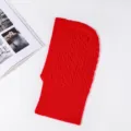 Red knitted balaclava hood scarf winter warm headwear woolen integrated cap for cold weather - Red