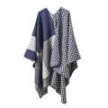Damen Winter warmer Strick Schal Poncho, blau grau geometrisch kariertes Mode Cape. - Colorblock-Schachbrettmuster - Navyblau