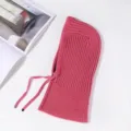 Cagoule en tricot unie avec cordon de serrage, bonnet chaud de protection du cou pour femmes. - Rose vif