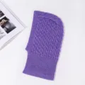 Winter knitted cable knit balaclava warm hoodie scarf for men and women solid color purple - Purple