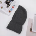 Dark grey knitted hooded scarf detachable winter warm wool bib for men and women couple style - Button Hooded Bib / Dark Gray