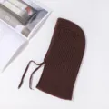 Cagoule en tricot marron uni avec cordon, capuche chaude et cache-cou pour hiver. - Café