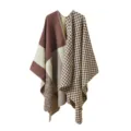 Damen Winter warme karierte Farblock Cape Schal Poncho lässige modische Oberbekleidung - Colorblock-Schachbrettmuster - Kaffee