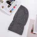 Grey knitted winter warm wool balaclava hood detachable fake collar pullover bib for adult women. - Button Hooded Bib / Gray