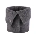 Einfarbiger gestrickter Fake-Kragen mit Druckknöpfen, warmer elastischer Halswärmer. - Grauer Strick-Schlauchschal mit Knöpfen