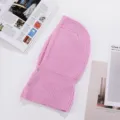 Pink knit balaclava hooded bib winter warm wool scarf for women and men couples cozy accessory - Button Hooded Bib / Pink