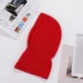Red knitted hooded balaclava winter warm scarf detachable fake collar for women men style - Button Hooded Bib / Red