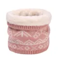 Women winter knitted fleece lined neck warmer pink snowflake pattern soft warm snood scarf - Pink