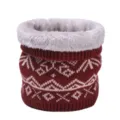 Winter knitted fleece lined neck gaiter, red snowflake pattern thick warm infinity scarf. - Dark Red