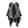 Geometric knitted poncho cape shawl with geometric pattern for autumn winter warm cozy stylish! - Gray