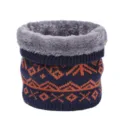 Winter knitted fleece lined neck warmer, navy blue with cozy fleece and snowflake pattern. - Navy Blue