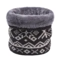Winter knitted fleece-lined neck warmer for women, thick thermal snood with classic snowflake pattern. - Dark Gray