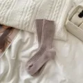 Damen Winter warme Rippstrick Crew Socken, weiche kuschelige Frottee Thermo Socken. - Beigegrau