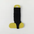 Black knit stirrup leg warmers, ballet style long calf sleeves, solid color slim fit. - Black
