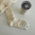 Γυναικείες ριμπ βαμβακερές κάλτσες casual μονόχρωμες μεσαίου σωλήνα μαλακές άνετες - Ένα μέγεθος / Κρέμα