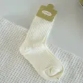 Chaussettes mi-hautes unies côtelées pour femmes, chaussettes crème respirantes printemps été. - Taille unique / Blanc Crème