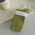 Chaussettes mi-hautes côtelées vertes unies pour femmes, style bonbon doux mode. - Vert matcha