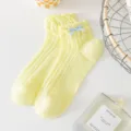 Cute women short socks summer breathable mesh yellow socks with sweet bow design for daily wear. - One Size / Yellow