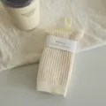 Beige ribbed knit mid-tube socks, comfortable cotton casual socks for women, daily wear. - Cream White