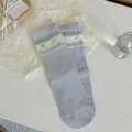 Femmes mignonnes chaussettes florales style doux violet clair longues chaussettes mode - Taille unique / Bleu