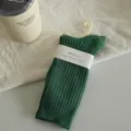 Dark green ribbed mid-calf socks for women, casual candy color stackable cotton socks. - Tea Green