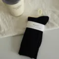 Black ribbed mid-tube socks for women, comfortable daily casual cotton hosiery. - Black
