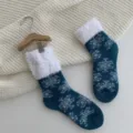 Chaussettes douillettes hiver femme epaisses thermiques neige motif flocons de neige - Taille unique / Bleu sarcelle