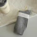 Grey ribbed mid-tube socks for women, comfortable daily wear, Japanese style stacked socks. - Light Gray