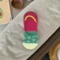 Korean style color-block floral boat sock, women's summer thin low cut invisible short socks. - One Size / Red and Green Mix