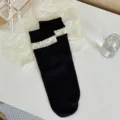 Women summer thin long socks floral bubble cuff korean fashion casual daily wear socks - One Size / Black