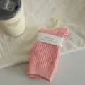 Cute pink ribbed knit mid-tube socks for women, sweet candy color slouch socks style. - Light Pink