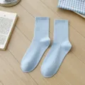 Light Blue Ribbed Crew Socks Solid Color Cotton Blend Casual Socks for Everyday Wear - One Size / Creamy Blue