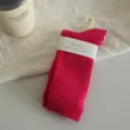 Autumn winter neon pink ribbed crew socks cute candy color cute Japanese style hosiery SKU - Rose Red