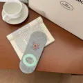 Women summer thin boat socks, cute cartoon puppy embroidery, breathable invisible socks. - Gray