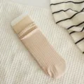 Chaussettes femme en tricot côtelé, style décontracté automne hiver chaud couleur unie - Taille unique / Beige